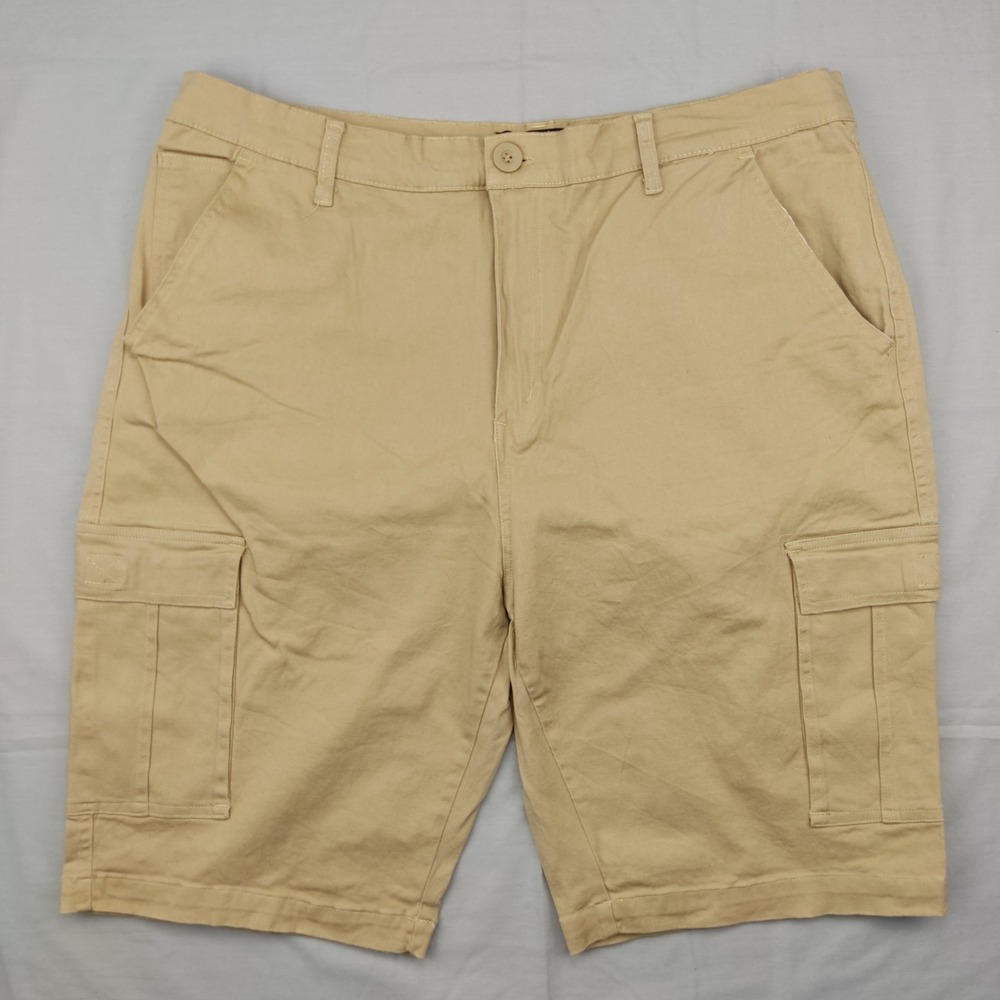 Wicked Stitch Cargo Shorts Mens 40 Tan Khaki Cotton Blend Utility Pockets